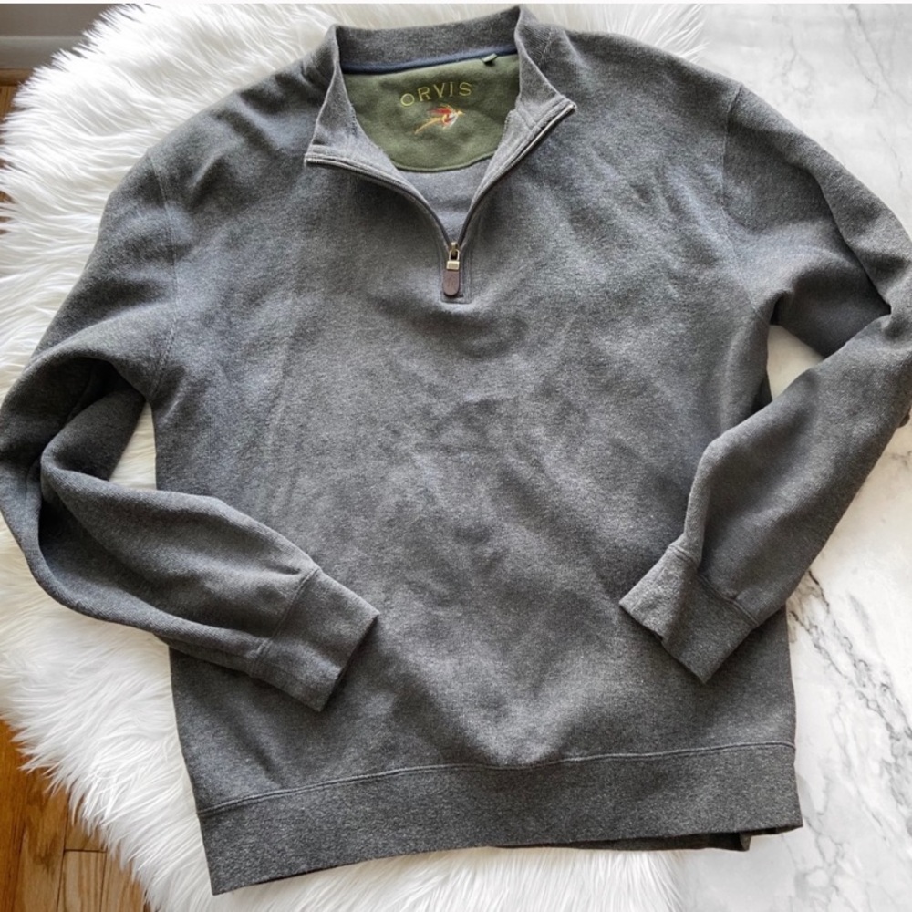 ORVIS men gray zip up gray sweater